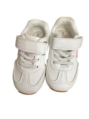 5 T Kids White Sneakers with Pink Accent - Easy Velcro Closure